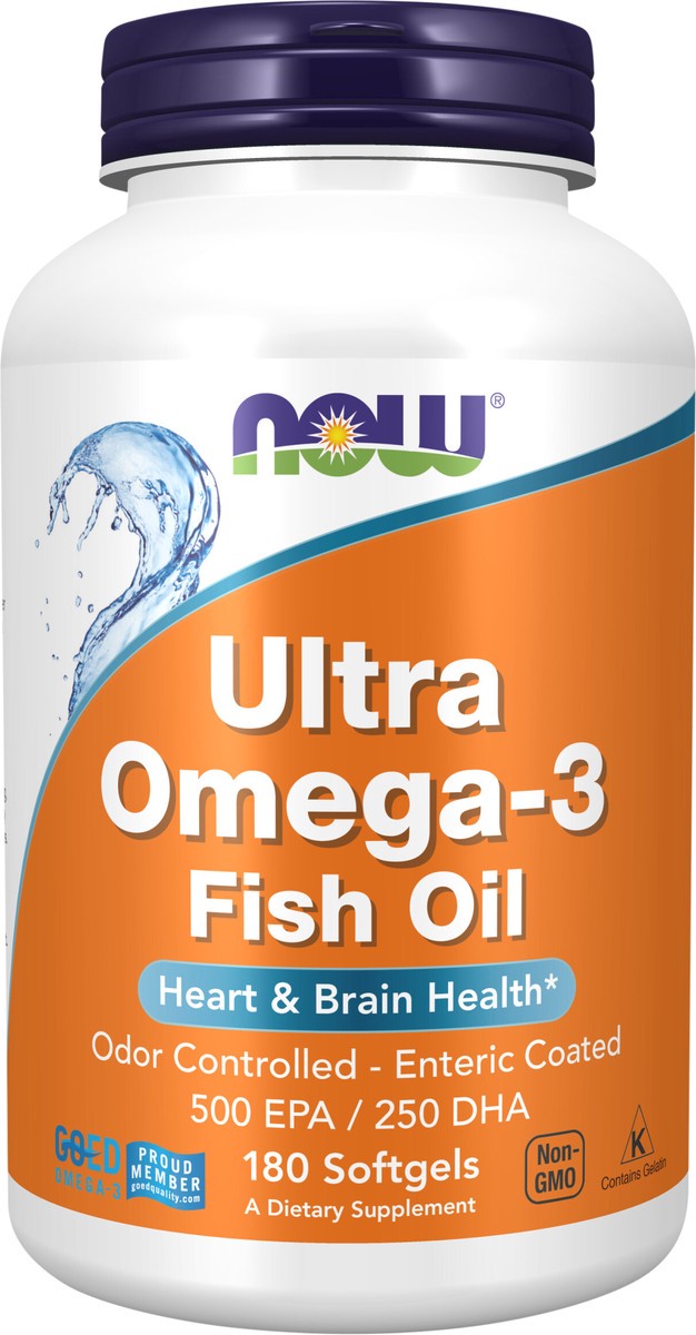 slide 2 of 2, NOW Supplements, Ultra Omega-3 Molecularly Distilled and Enteric Coated, 180 Softgels, 180 ct