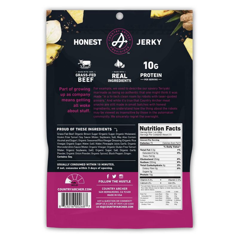 slide 2 of 6, Country Archer Grass-Fed Teriyaki Beef Jerky 2.5 oz, 2.5 oz
