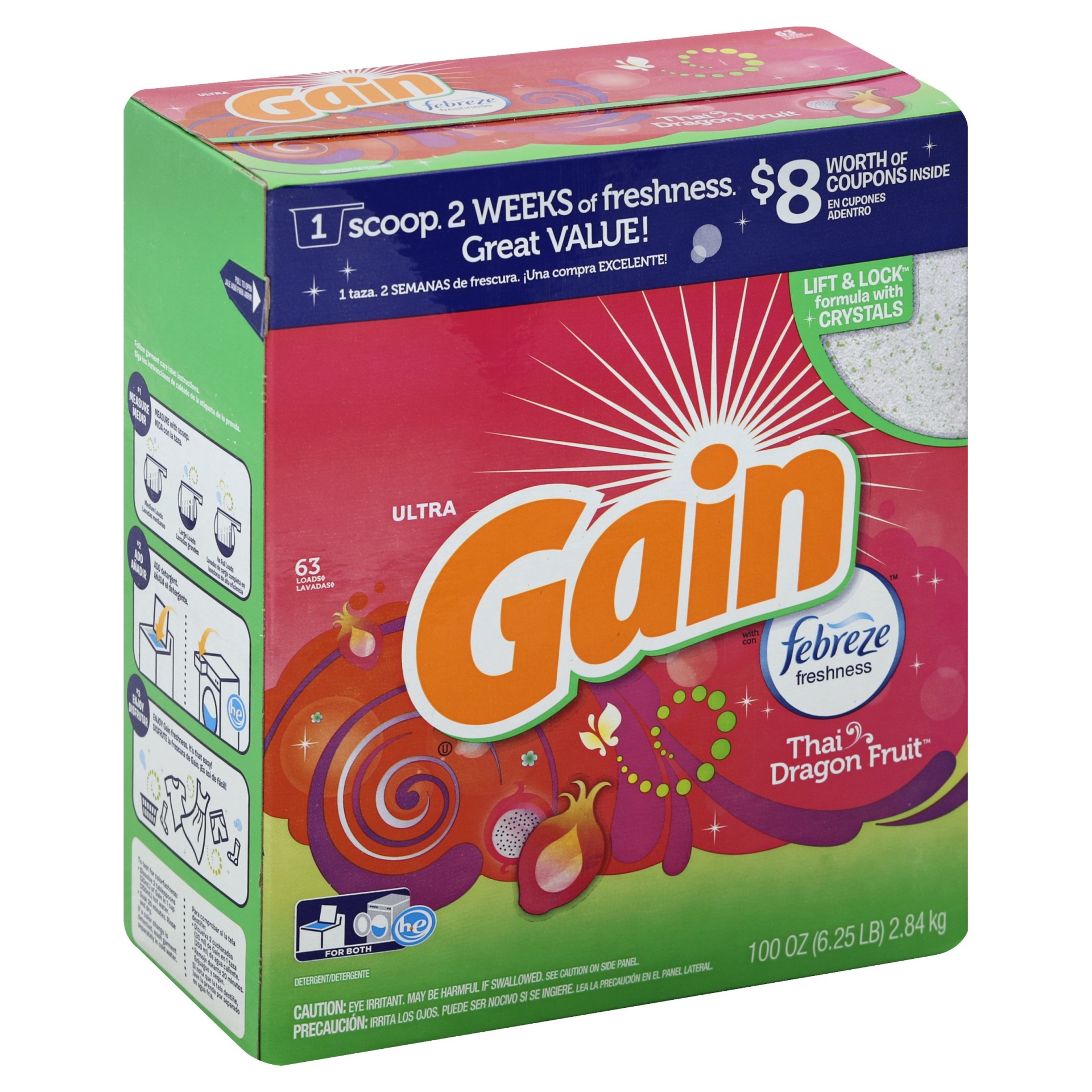 Gain Ultra Thai Dragon Fruit With Febreze Powder Detergent 63 Loads 100 oz Shipt