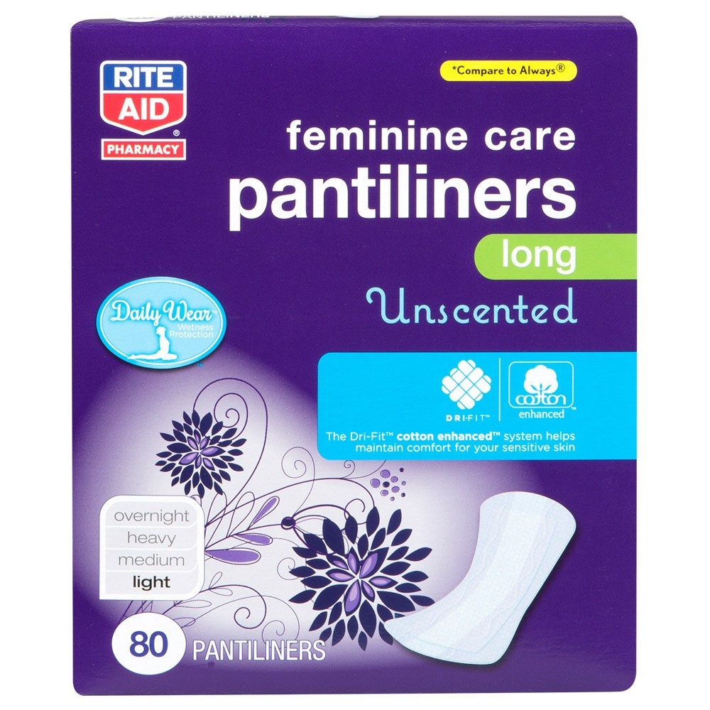 slide 1 of 1, Rite Aid Pantiliners, Long, Unscented, 80 ct