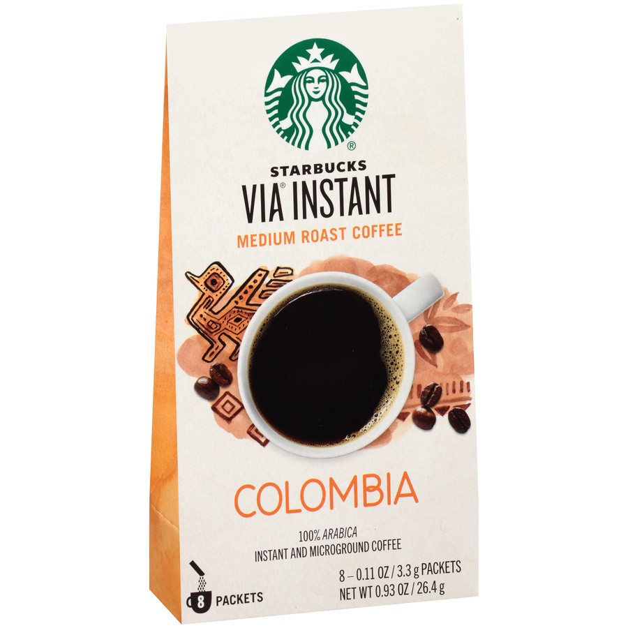 slide 6 of 7, Starbucks VIA Instant Coffee, Medium Roast Coffee, Single-Origin Colombia, 100% Arabica, Single-Serve, 1 Box (8 Packets), 0.11 oz