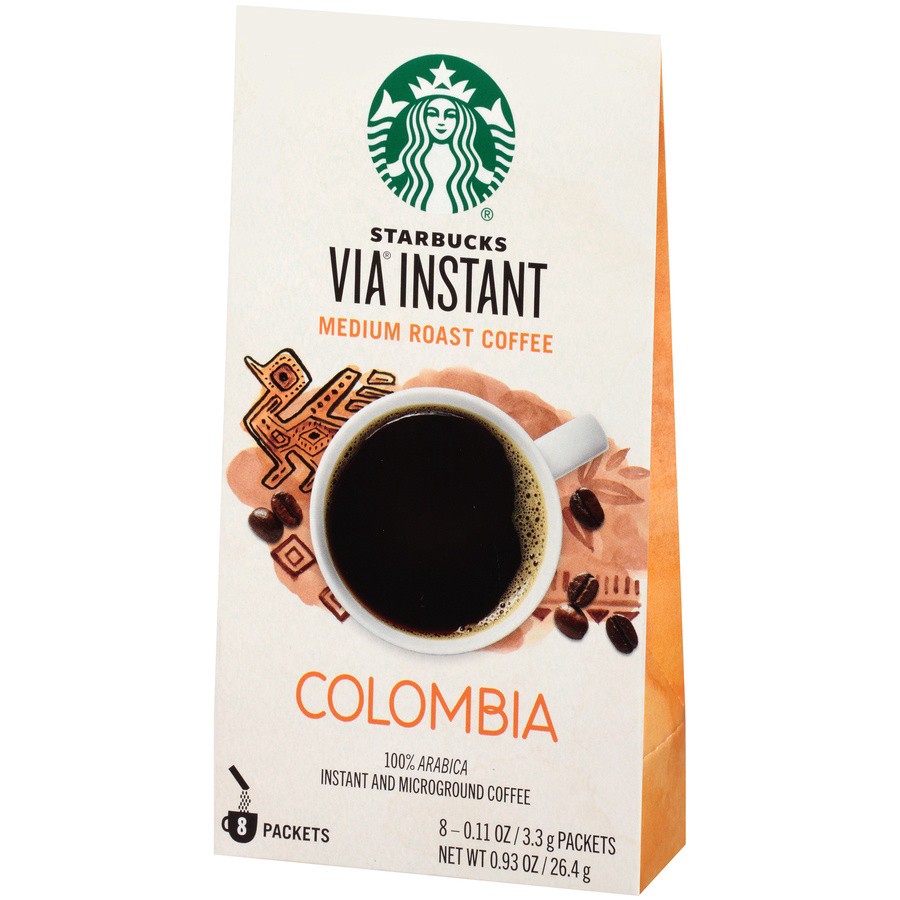 slide 2 of 7, Starbucks VIA Instant Coffee, Medium Roast Coffee, Single-Origin Colombia, 100% Arabica, Single-Serve, 1 Box (8 Packets), 0.11 oz