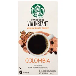 Starbucks Instant and Microground Medium Roast Colombia Coffee 8 - 0.11 oz Packets