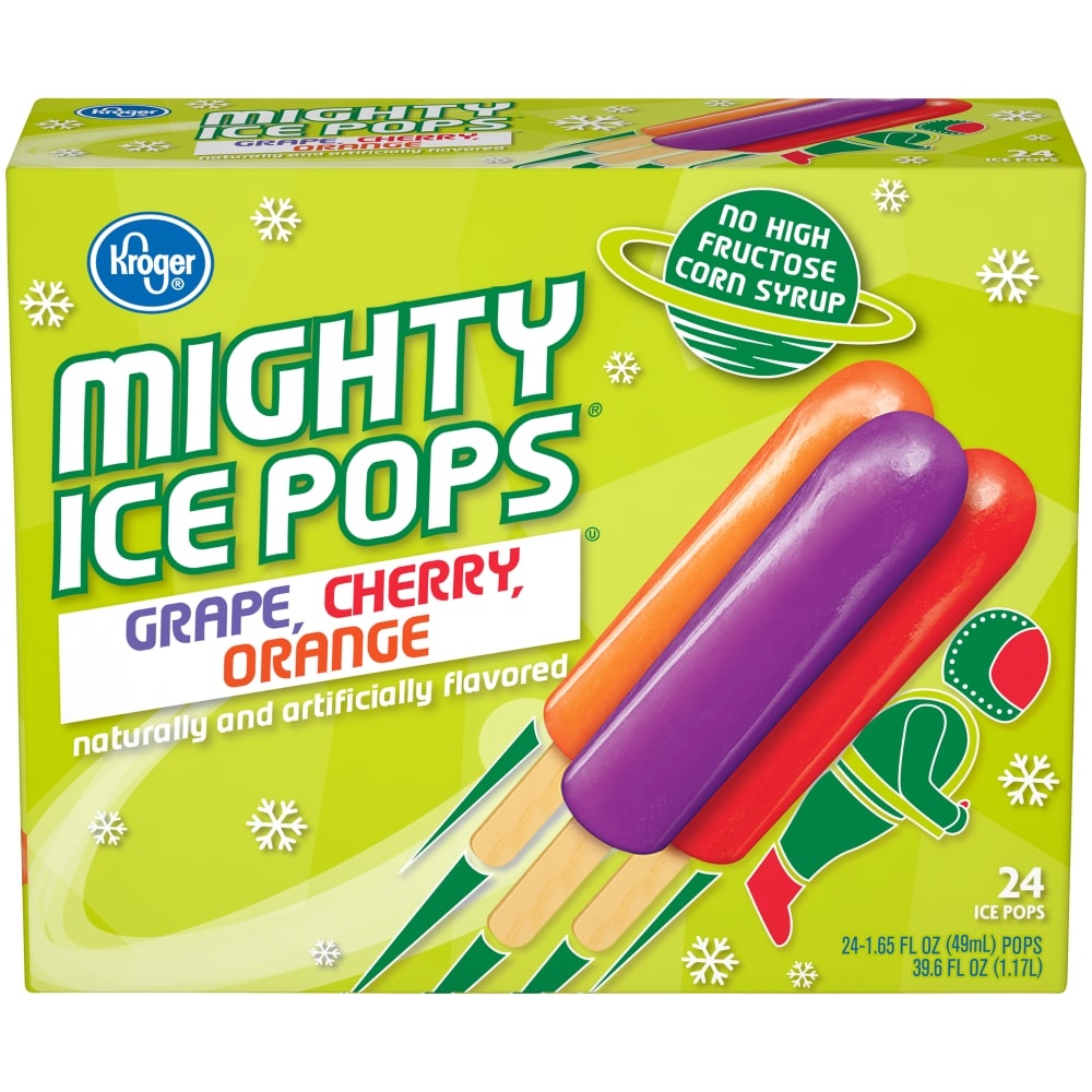 slide 1 of 1, Kroger Mighty Ice Pops Grape Cherry Orange Flavors, 24 ct
