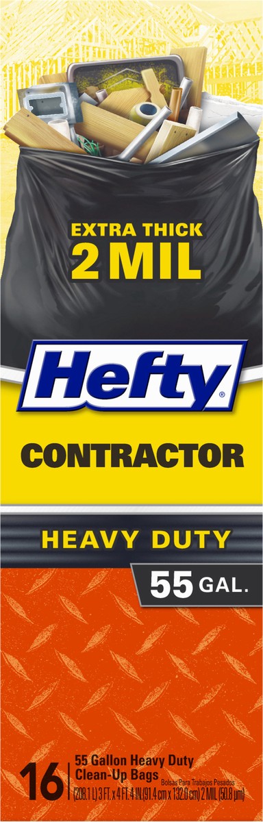 slide 5 of 9, Hefty Heavy Duty Contractor Extra Large Trash Bags, 55 Gallon, 16 Count, 16 ct