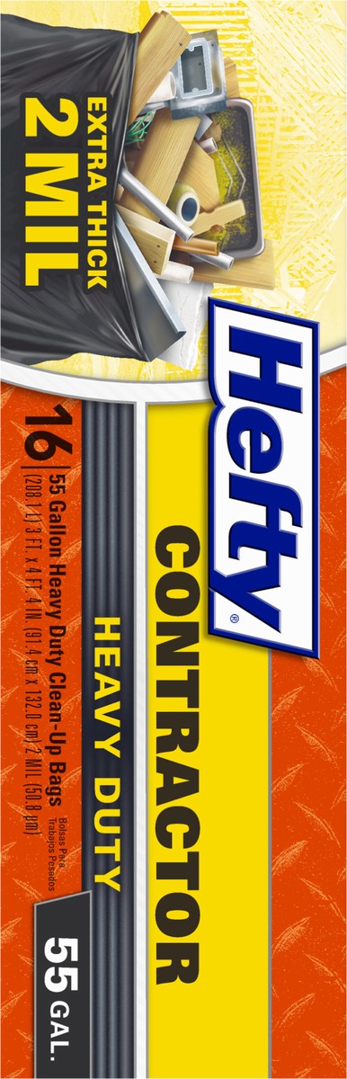 slide 9 of 9, Hefty Heavy Duty Contractor Extra Large Trash Bags, 55 Gallon, 16 Count, 16 ct