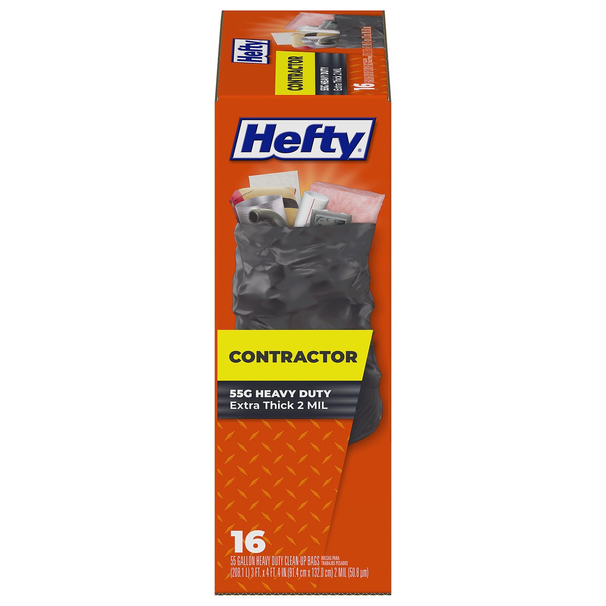 slide 1 of 9, Hefty Heavy Duty Contractor Extra Large Trash Bags, 55 Gallon, 16 Count, 16 ct