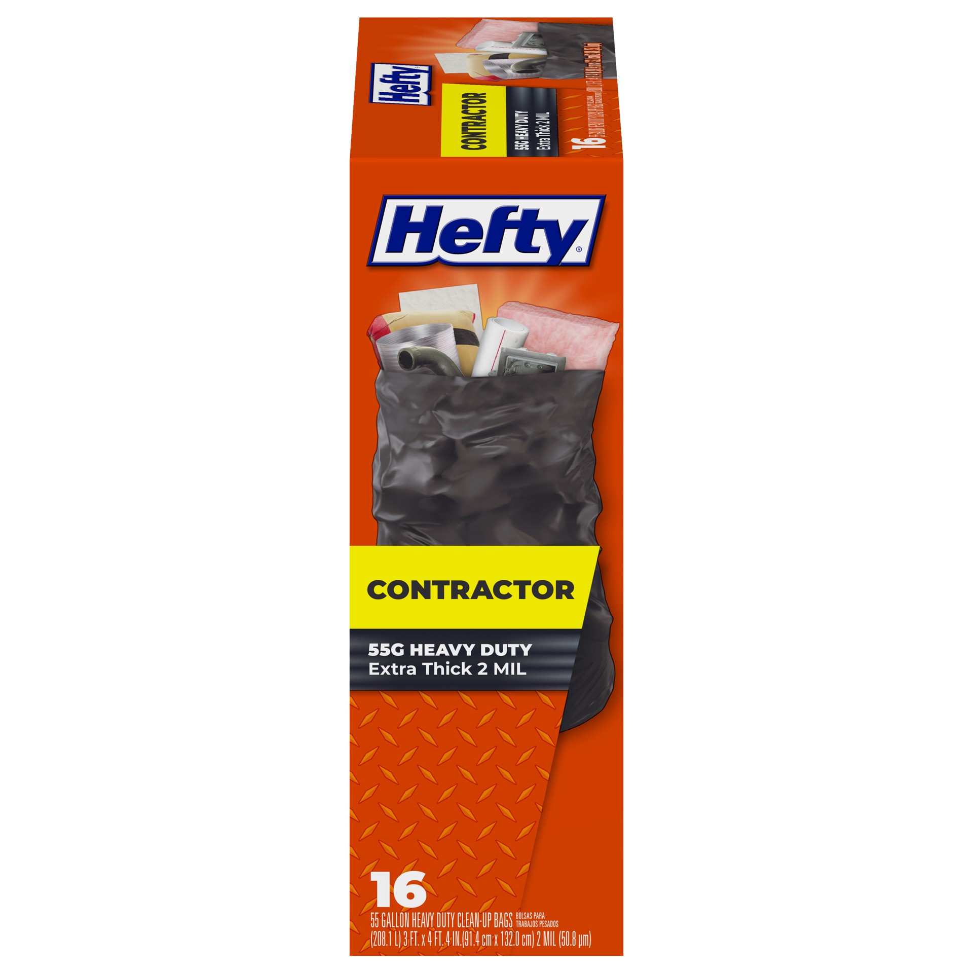 slide 1 of 9, Hefty Heavy Duty Contractor Extra Large Trash Bags, 55 Gallon, 16 Count, 16 ct