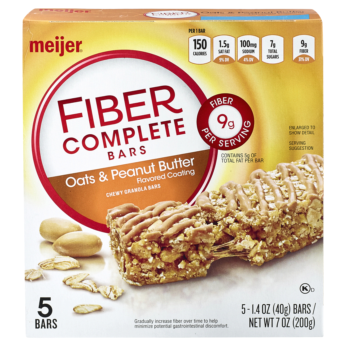 slide 1 of 5, Meijer Fiber Complete Oats & Peanut Butter Chewy Granola Bars, 5 ct