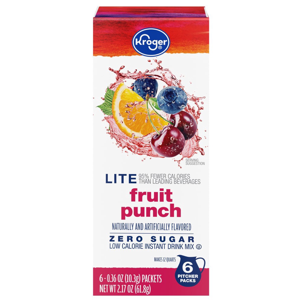 slide 2 of 4, Kroger® Lite Zero Sugar Fruit Punch Instant Drink Mix, 6 ct; 0.36 oz