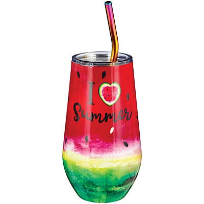 slide 1 of 1, Haven & Key I Heart Summer Watermelon Stainless Steel Stemless Tumbler with Straw, 16 oz