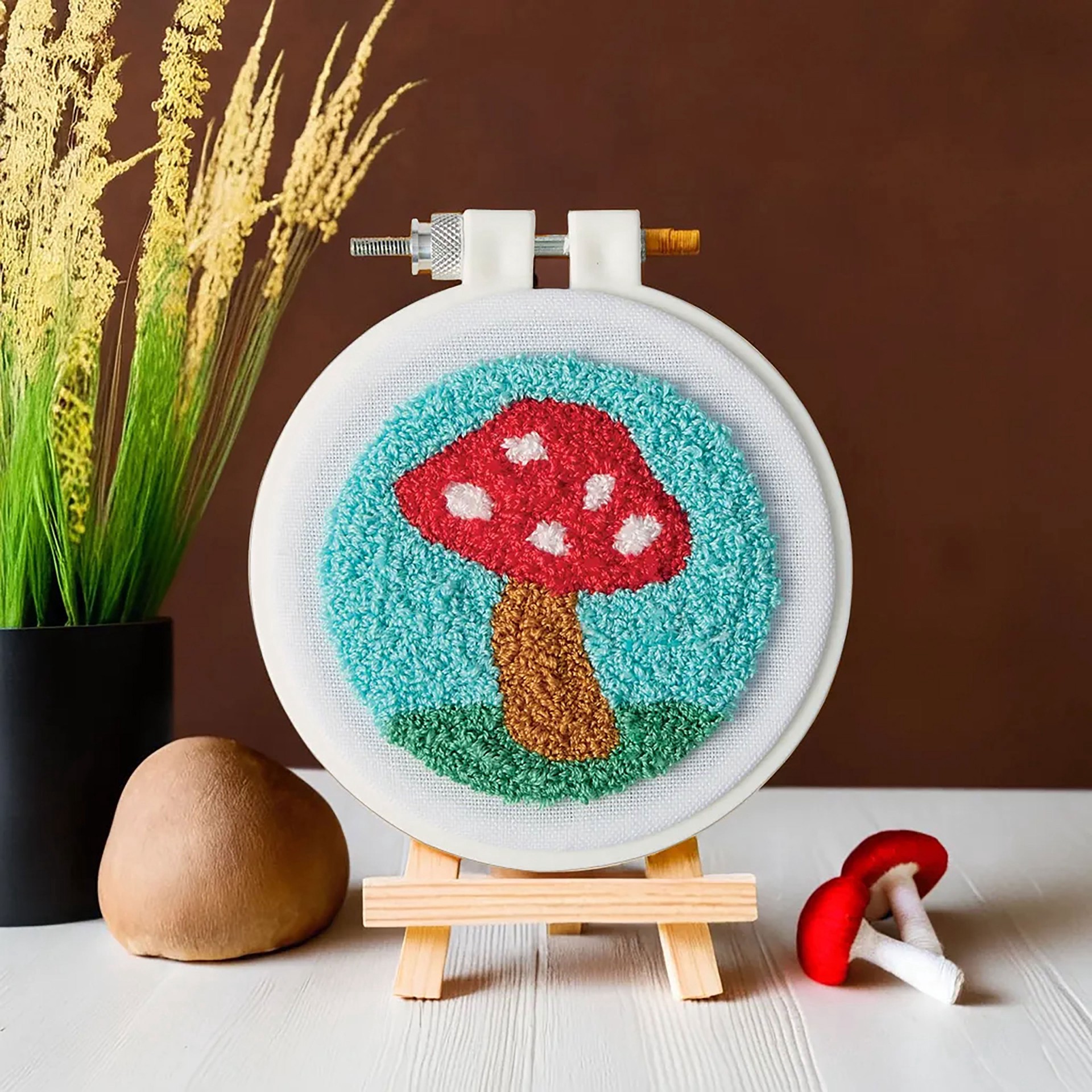 slide 3 of 4, 3.5" Mushroom Punch Needle Kit By Loops & Threads, 3.5 in