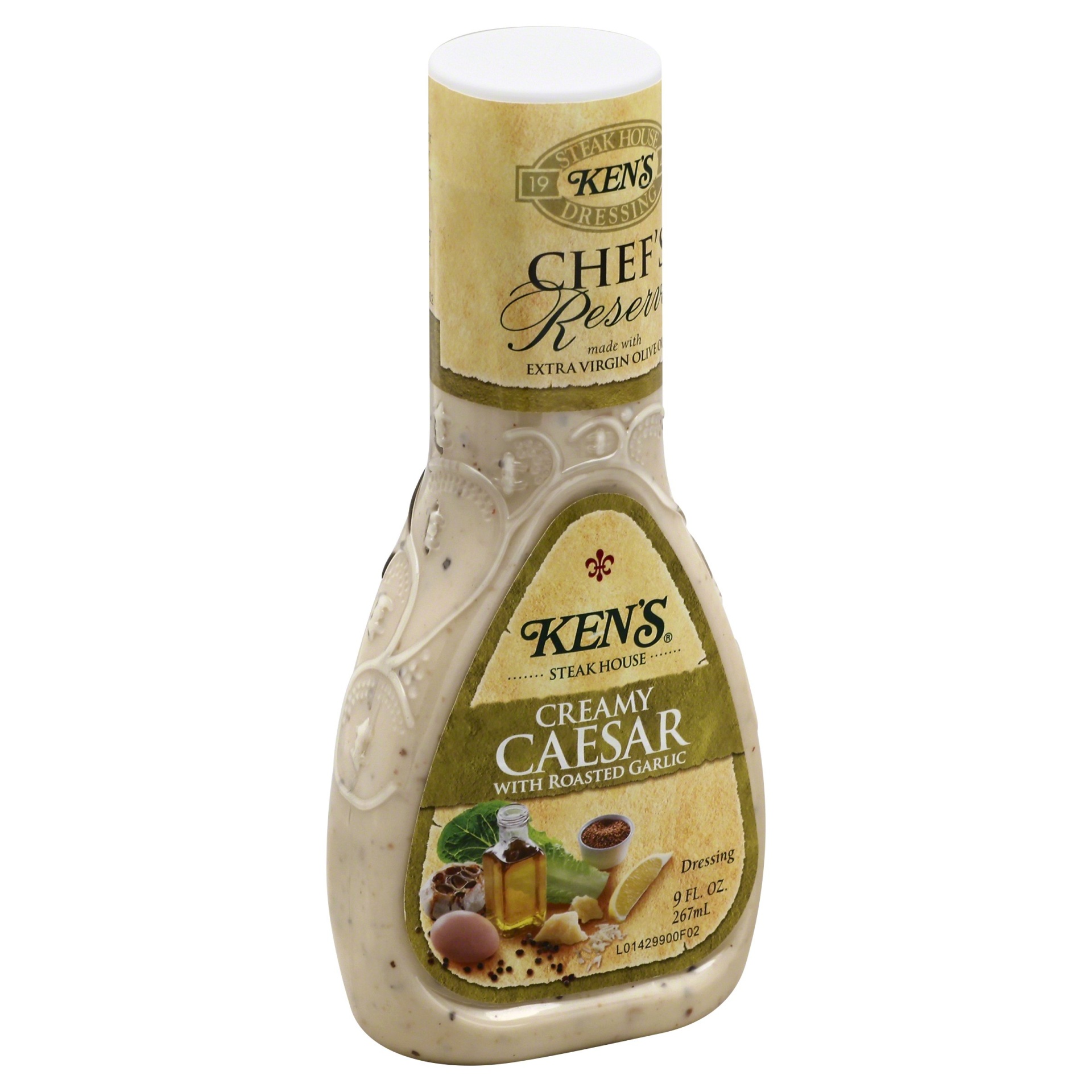 Kens Steak House Chefs Reserve Creamy Caesar With Roasted Garlic Dressing 9 Oz Plastic Bottle 4619