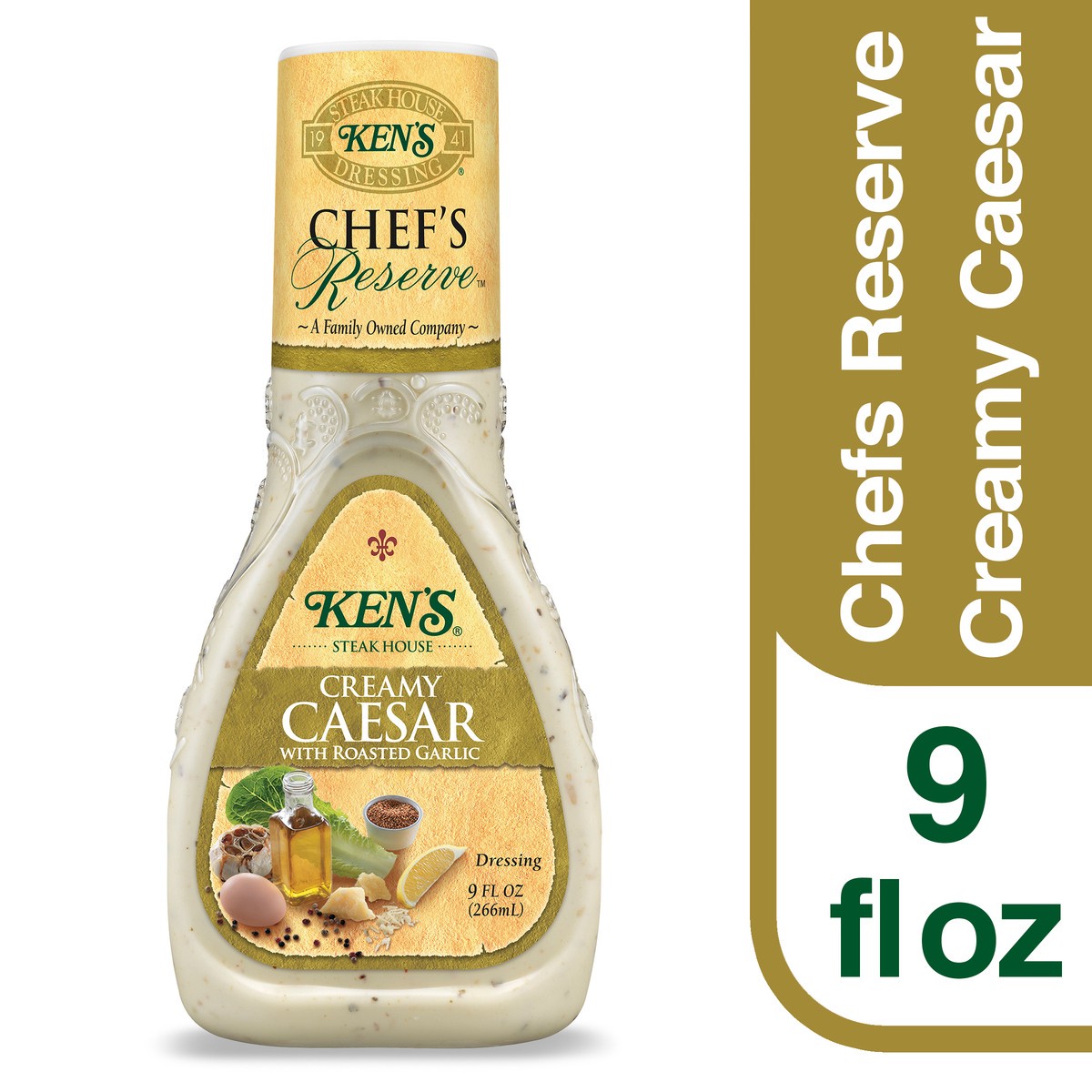slide 1 of 9, Ken's Steak House Chef's Reserve Creamy Caesar with Roasted Garlic Dressing 9 fl oz, 9 fl oz