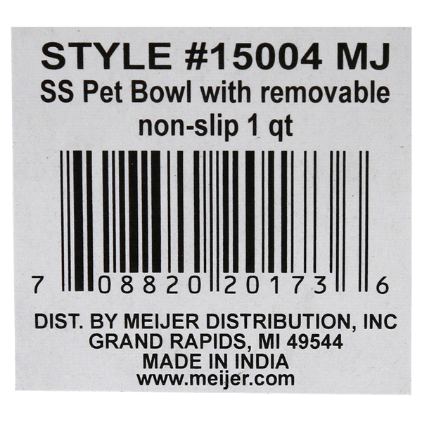 slide 4 of 5, Meijer Stainless Steel Pet Bowl with Non-Slip Ring, 1 qt