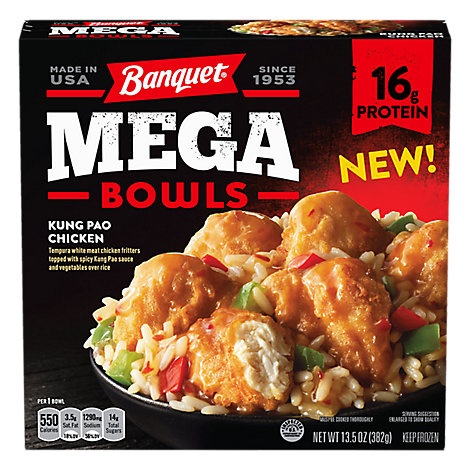 slide 1 of 1, Banquet Mega Bowls Frozen Meal Kung Pao, 13.5 oz