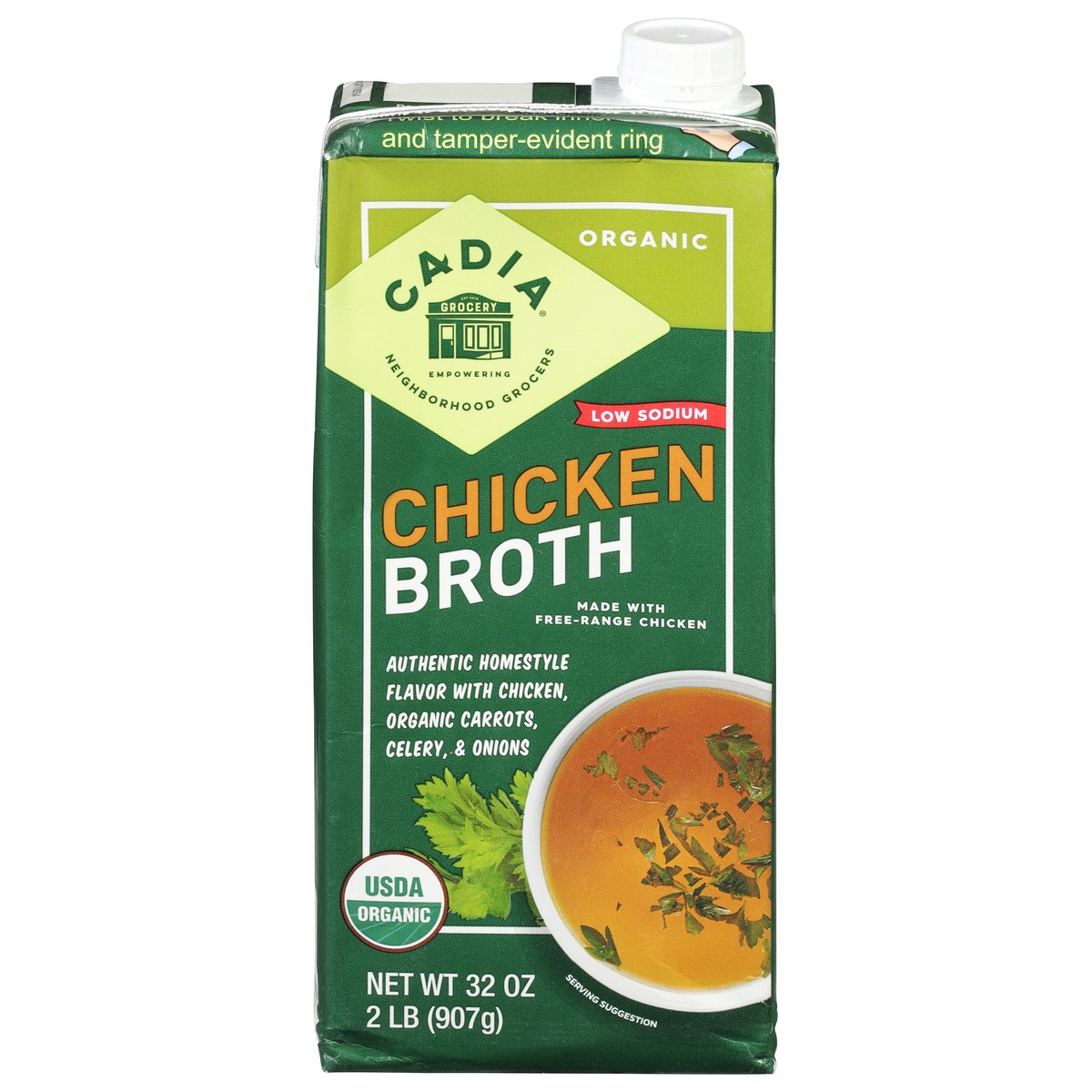 slide 1 of 9, Cadia Low Sodium Organic Chicken Broth 32 oz, 32 oz