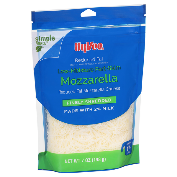 slide 1 of 1, Hy-vee Mozzarella Low-moisture Part-skim Reduced Fat Finely Shredded Cheese, 7 oz