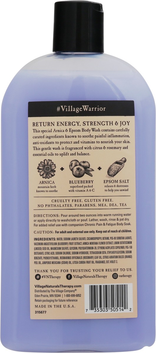 slide 5 of 12, Village Naturals Therapy Arnica & Epsom Salt Chronic Pain & Fatigue Body Wash 20 oz Bottle, 20 oz