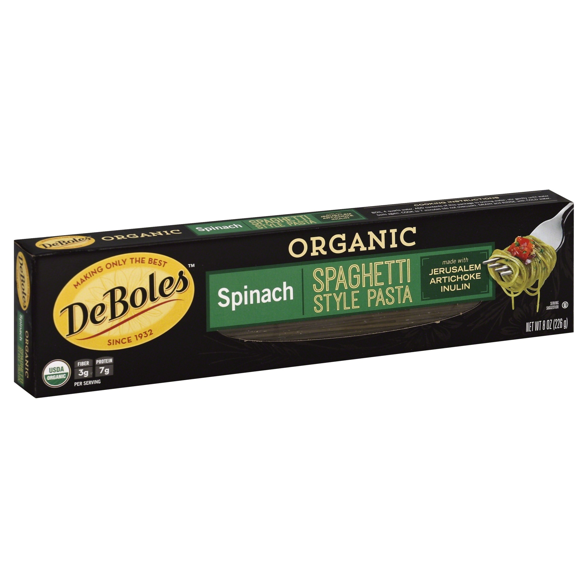 slide 1 of 1, DeBoles Organic Spinach Spaghetti Pasta, 8 oz