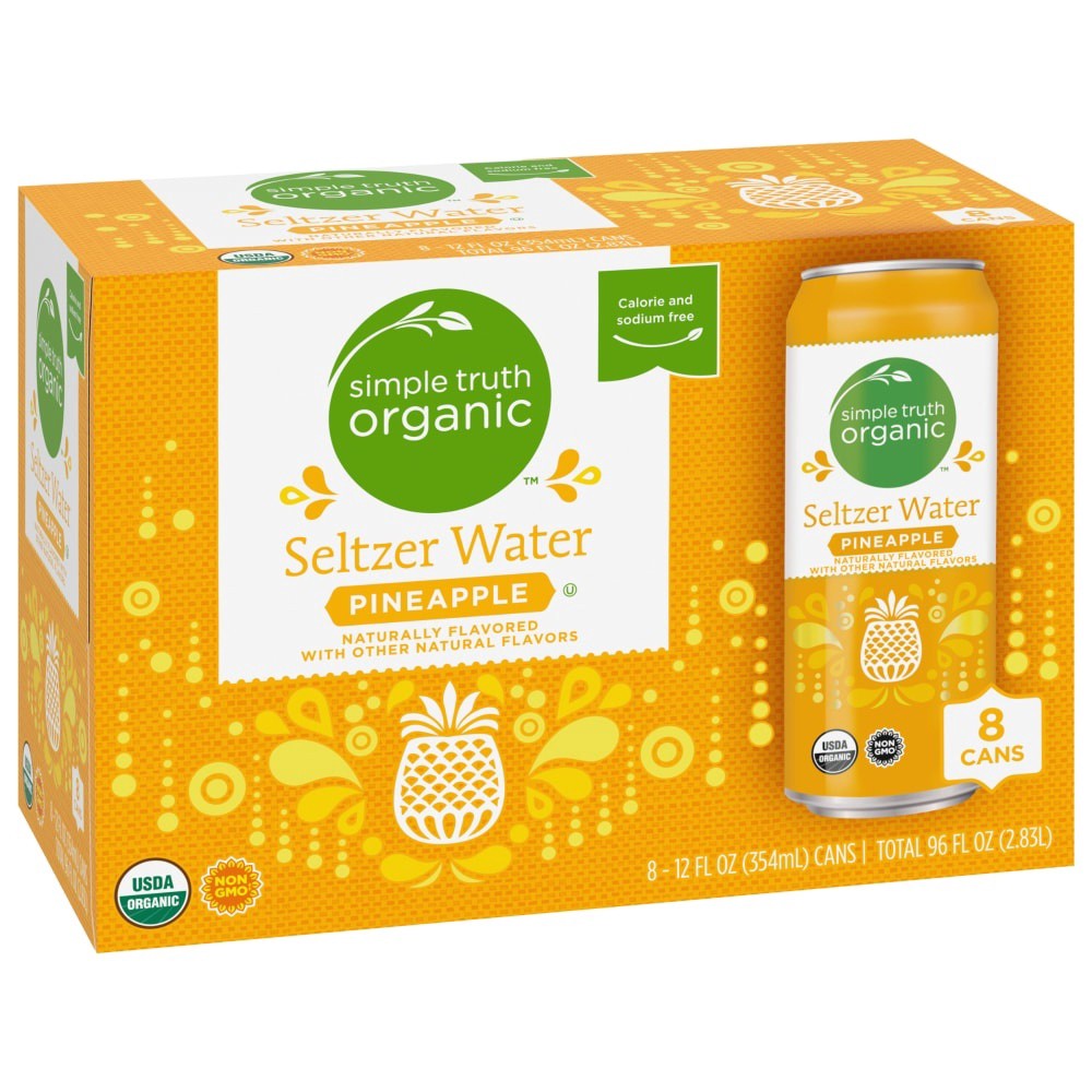 slide 1 of 6, Simple Truth Organic Pineapple Seltzer Water, 8 ct; 12 fl oz