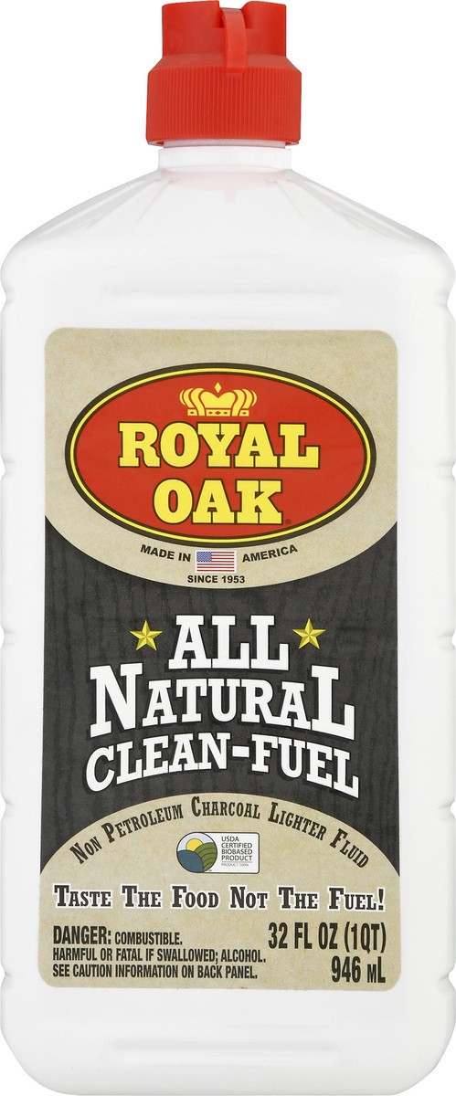 slide 7 of 8, Royal Oak All Natural Clean Fuel Non Petroleum Charcoal Lighter Fluid, 32 fl oz