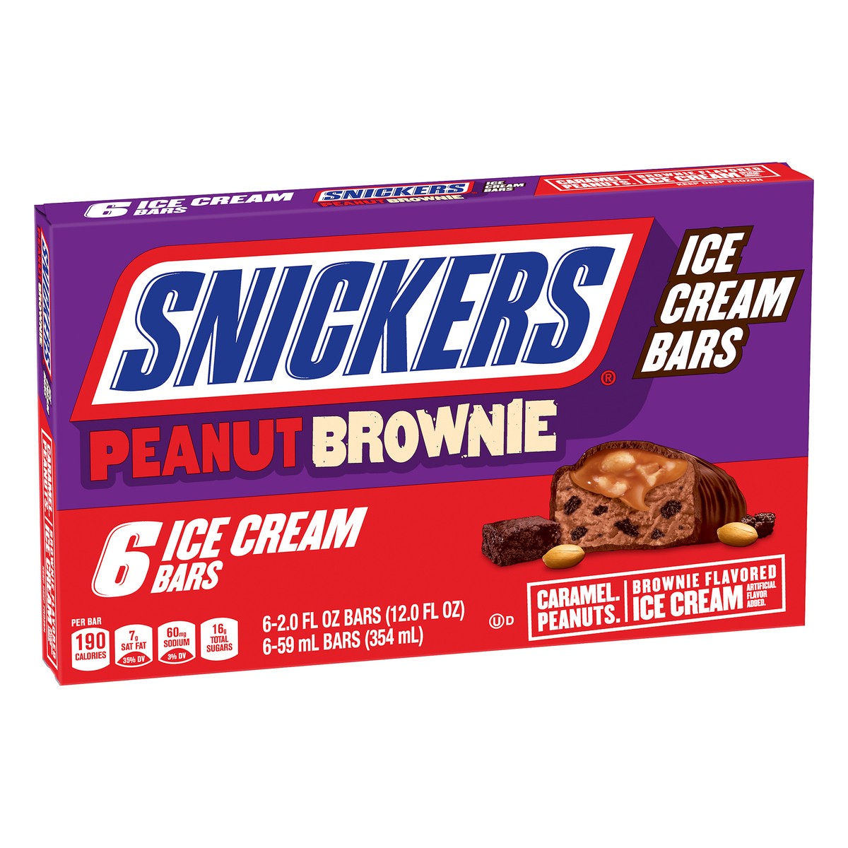 slide 2 of 9, SNICKERS Peanut Brownie Ice Cream Bars 6-Count Box, 12 fl oz