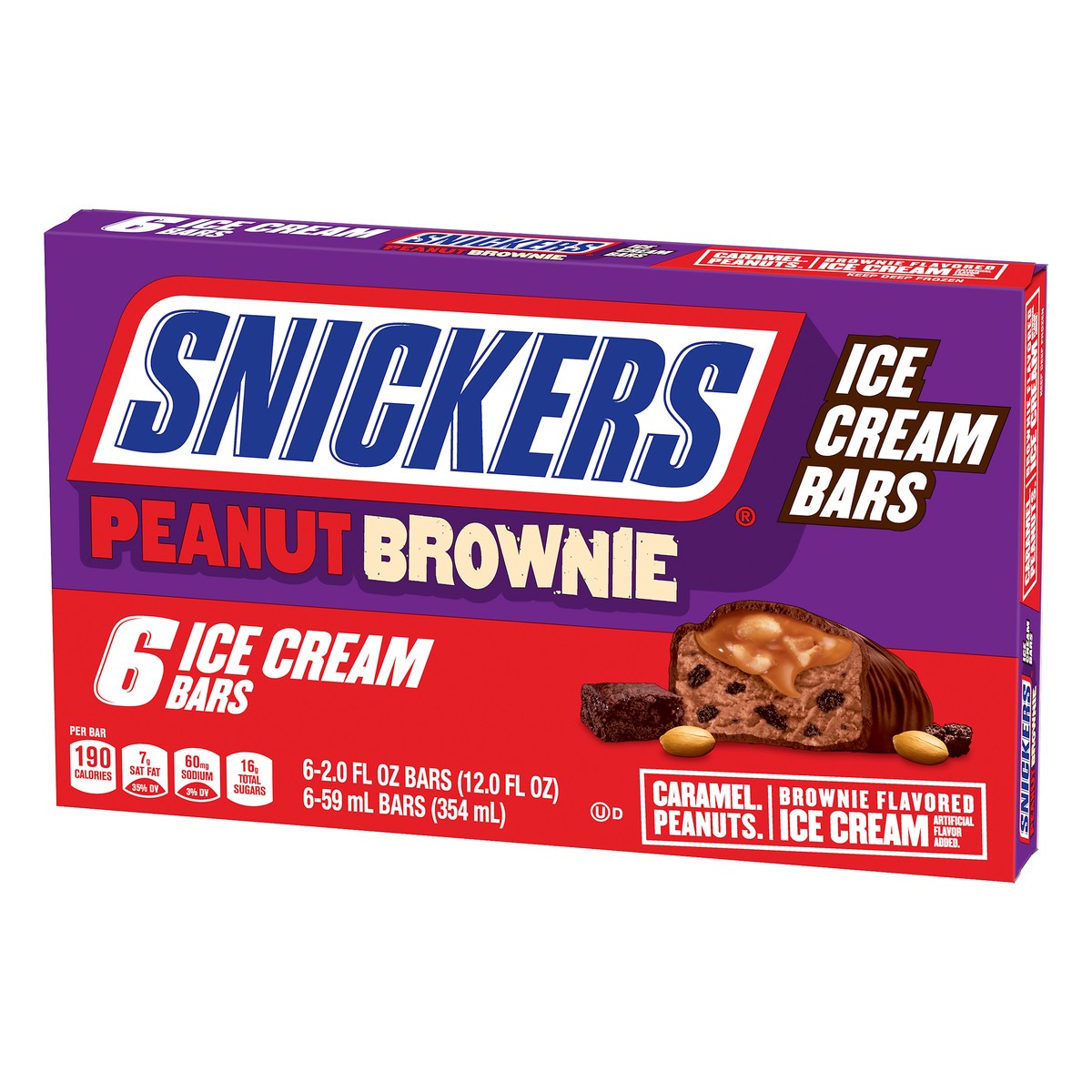 slide 3 of 9, SNICKERS Peanut Brownie Ice Cream Bars 6-Count Box, 12 fl oz