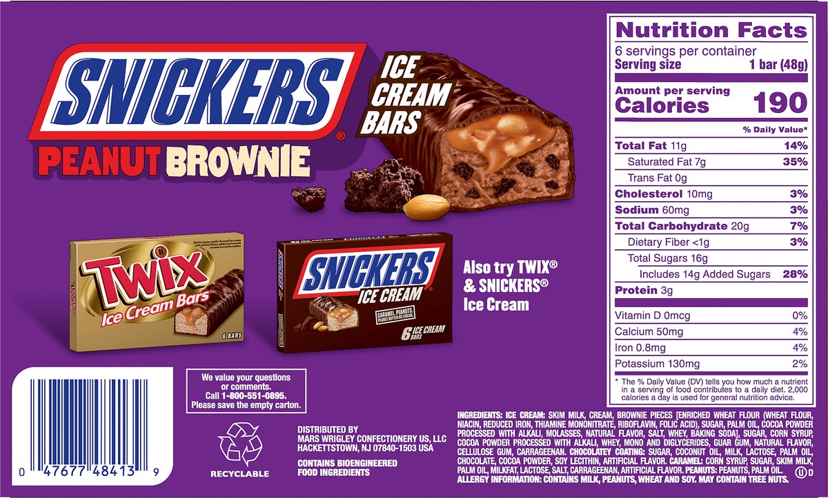 slide 5 of 9, SNICKERS Peanut Brownie Ice Cream Bars 6-Count Box, 12 fl oz