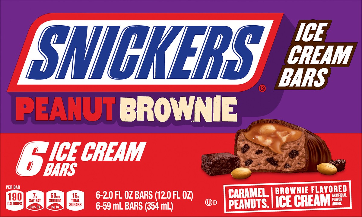 slide 6 of 9, SNICKERS Peanut Brownie Ice Cream Bars 6-Count Box, 12 fl oz