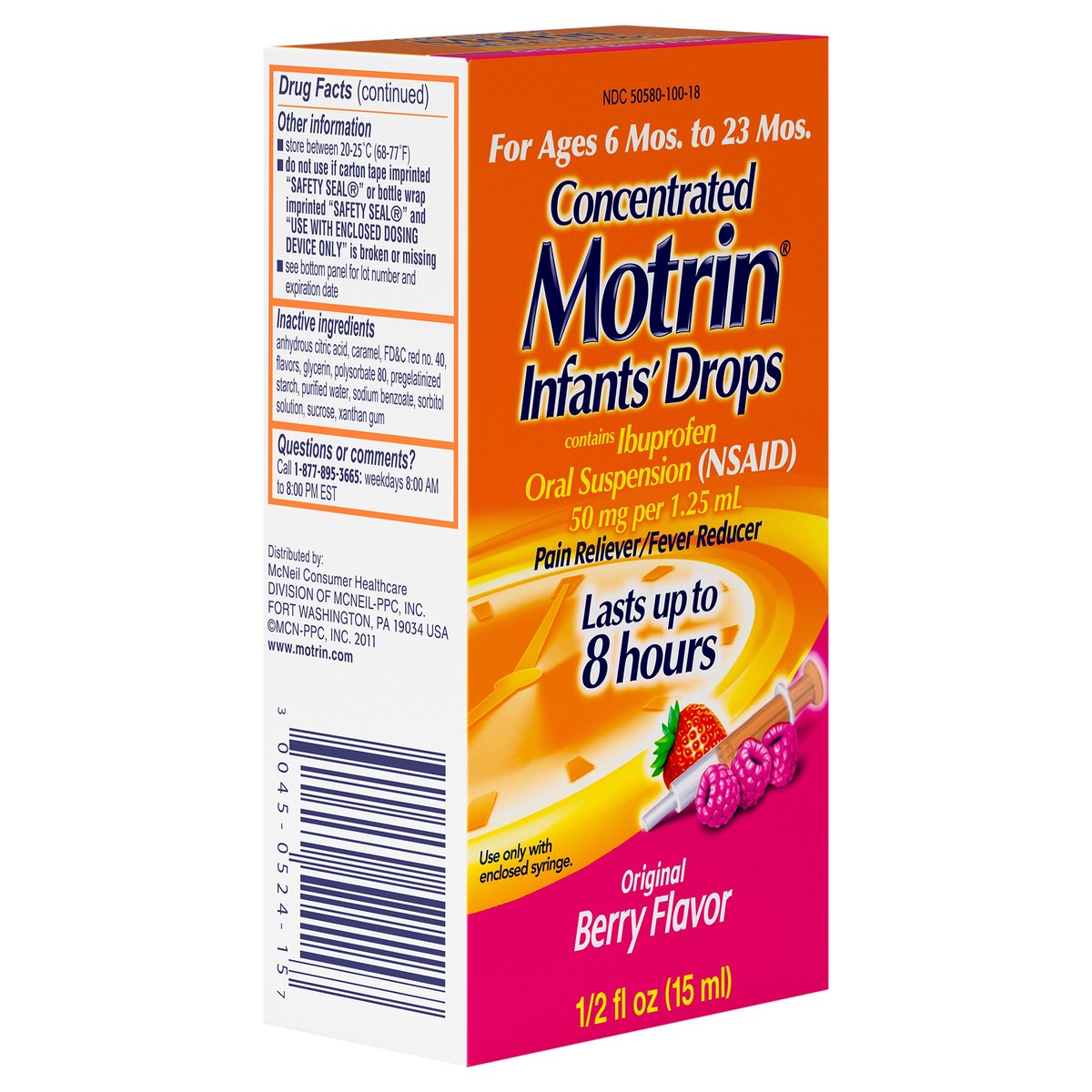 slide 7 of 7, Infant's Motrin Infants' Motrin Concentrated Drops, Fever Reducer, Ibuprofen, Berry Flavored.5 Oz, 0.50 fl oz