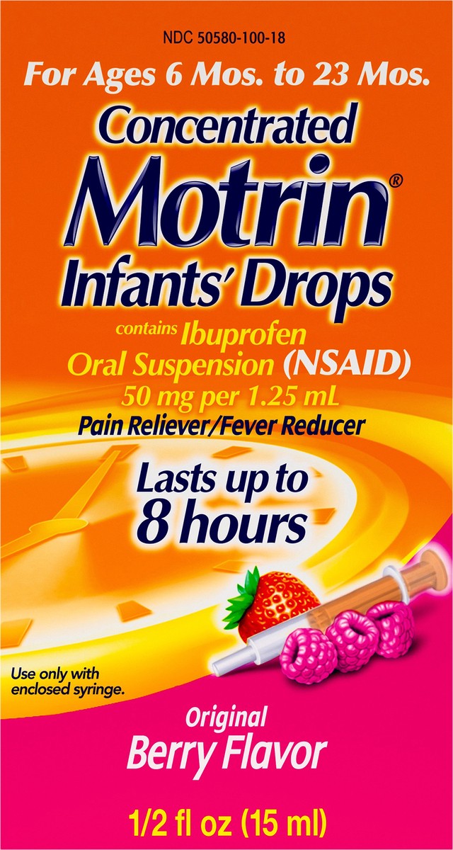 slide 5 of 7, Infant's Motrin Infants' Motrin Concentrated Drops, Fever Reducer, Ibuprofen, Berry Flavored.5 Oz, 0.50 fl oz