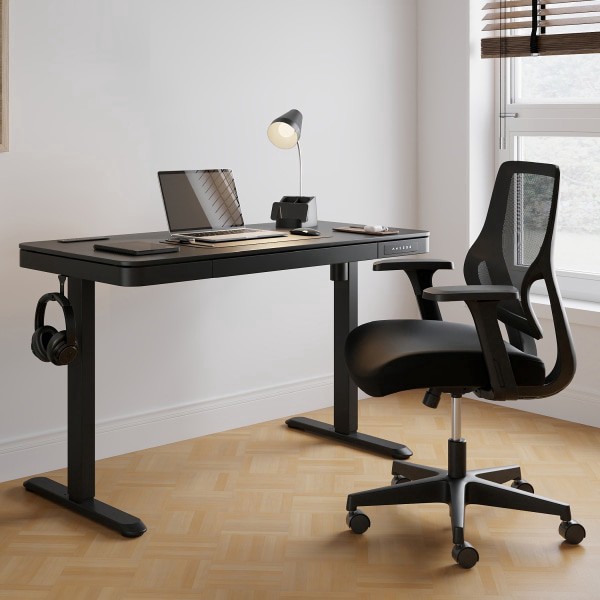 slide 4 of 10, Realspace® 47"" Vetra Electric Height-Adjustable Standing Desk, Black, 1 ct