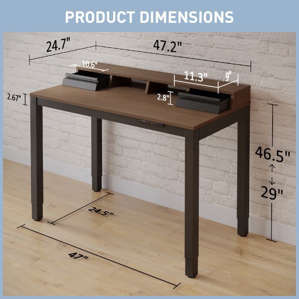 slide 5 of 10, Realspace® Bellano 48""W 4-Leg Electric Height-Adjustable Standing Desk with Hutch, Walnut/Black, BIFMA Compliant, 1 ct