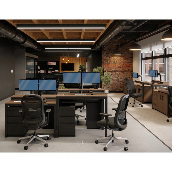 slide 7 of 10, Realspace® Bellano 48""W 4-Leg Electric Height-Adjustable Standing Desk with Hutch, Walnut/Black, BIFMA Compliant, 1 ct