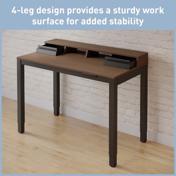 slide 2 of 10, Realspace® Bellano 48""W 4-Leg Electric Height-Adjustable Standing Desk with Hutch, Walnut/Black, BIFMA Compliant, 1 ct