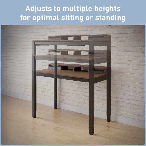 slide 6 of 10, Realspace® Bellano 48""W 4-Leg Electric Height-Adjustable Standing Desk with Hutch, Walnut/Black, BIFMA Compliant, 1 ct