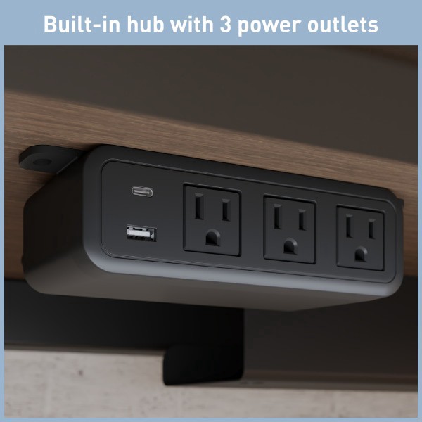 slide 4 of 10, Realspace® Bellano 48""W 4-Leg Electric Height-Adjustable Standing Desk with Hutch, Walnut/Black, BIFMA Compliant, 1 ct