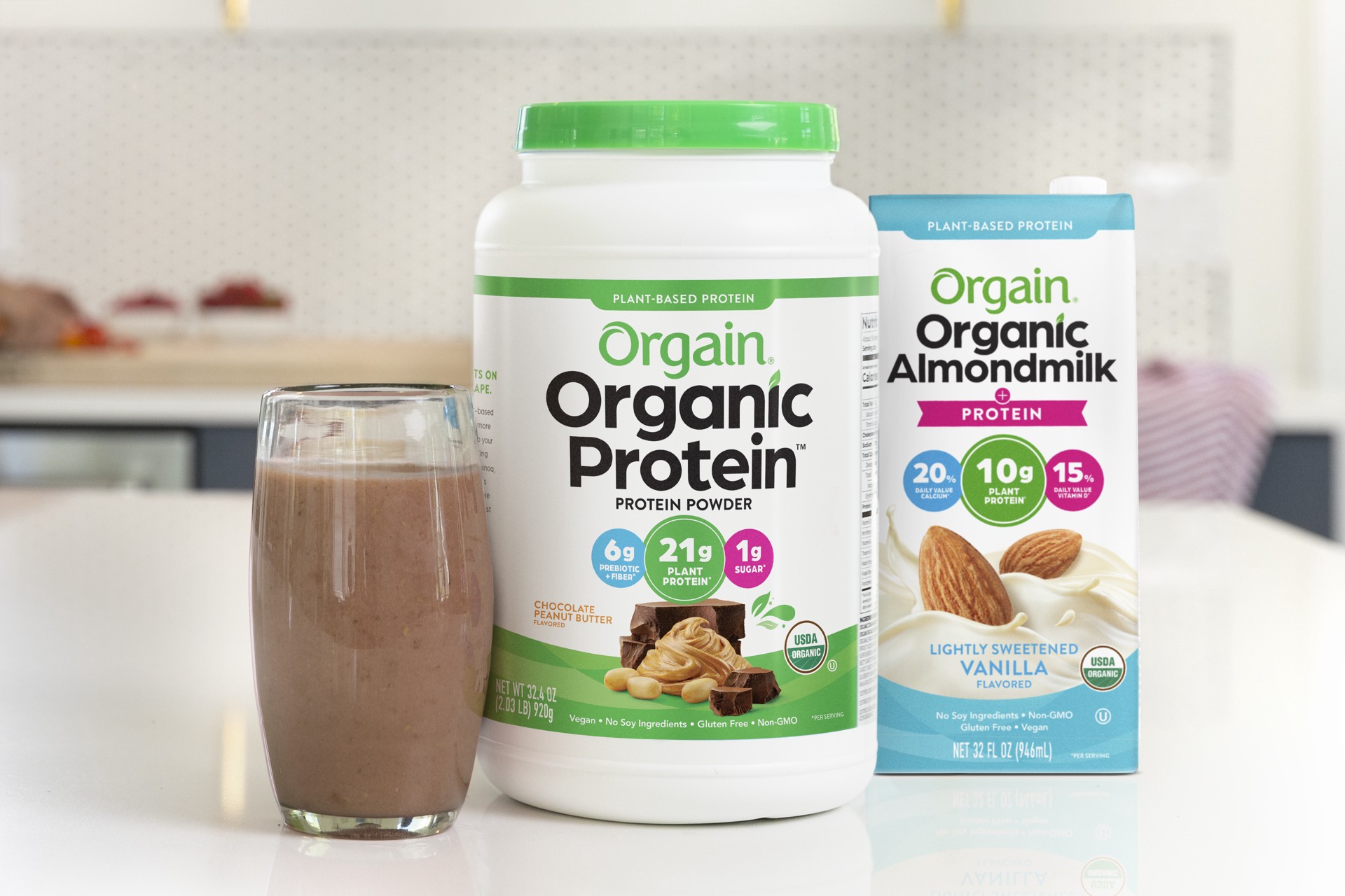 slide 8 of 10, Orgain Organic Vegan 21g Protein Powder, Plant Based Shake Drink, Chocolate Peanut Butter 2.03lb, 2.03 lb