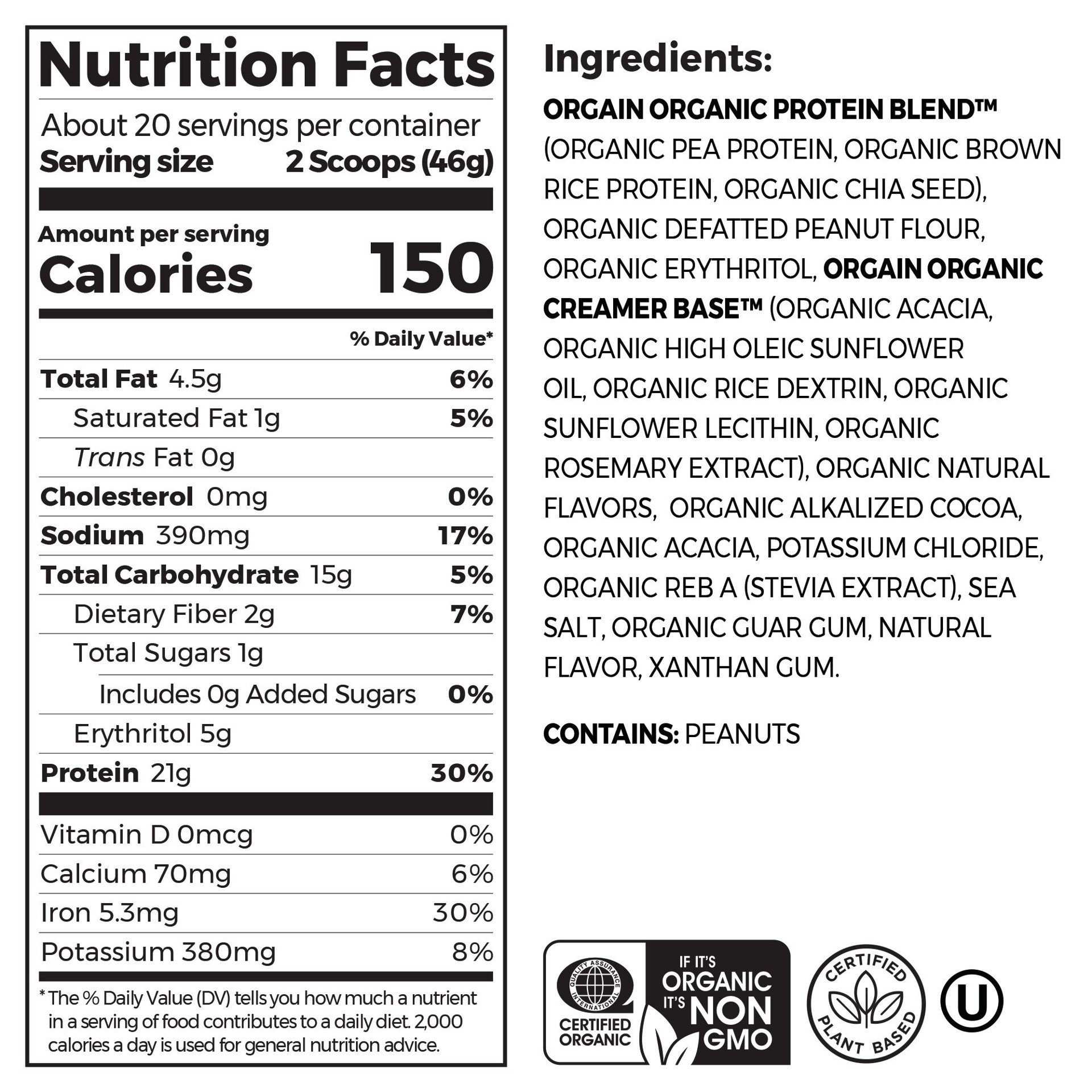 slide 2 of 10, Orgain Organic Vegan 21g Protein Powder, Plant Based Shake Drink, Chocolate Peanut Butter 2.03lb, 2.03 lb