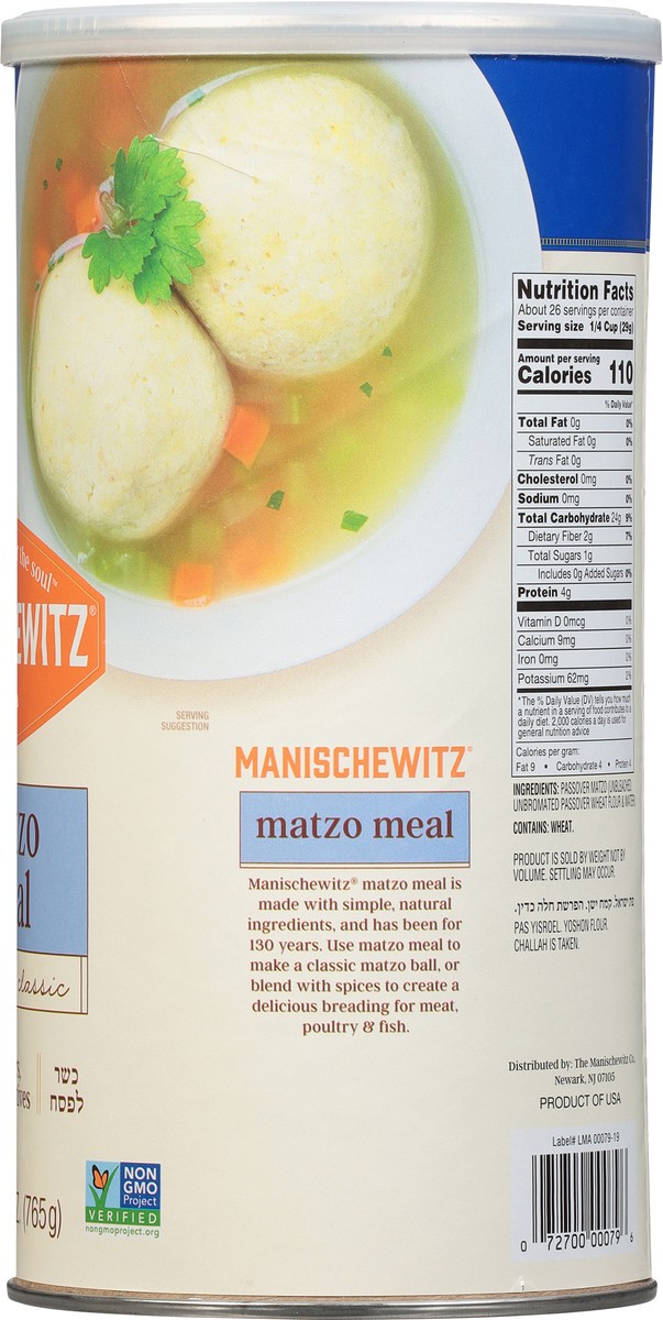 slide 4 of 12, Manischewitz Kosher Matzo Meal Canister, 27 oz