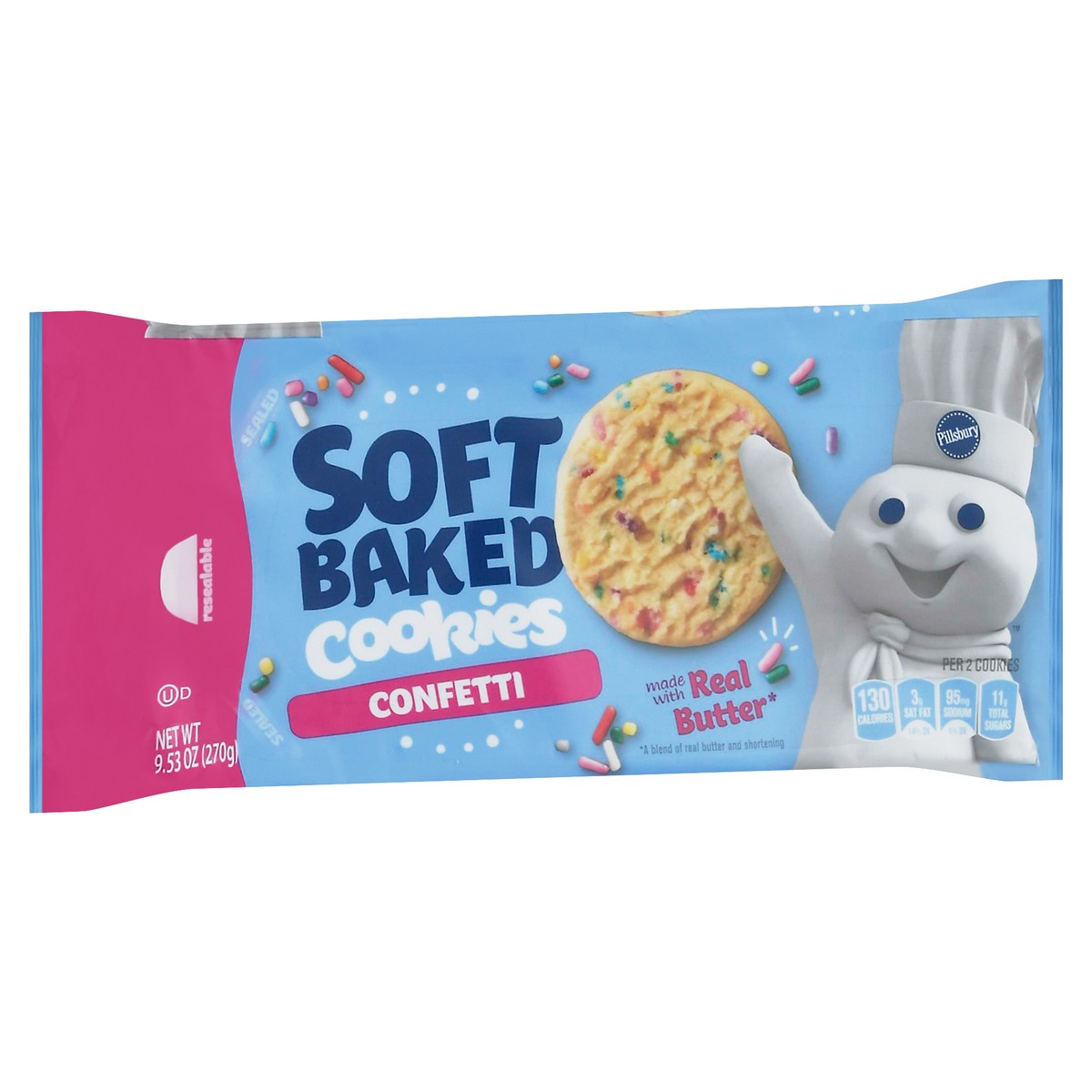 slide 2 of 11, Pillsbury Soft Baked Cookies, Confetti, 9.53 oz, 18 ct, 9.53 oz