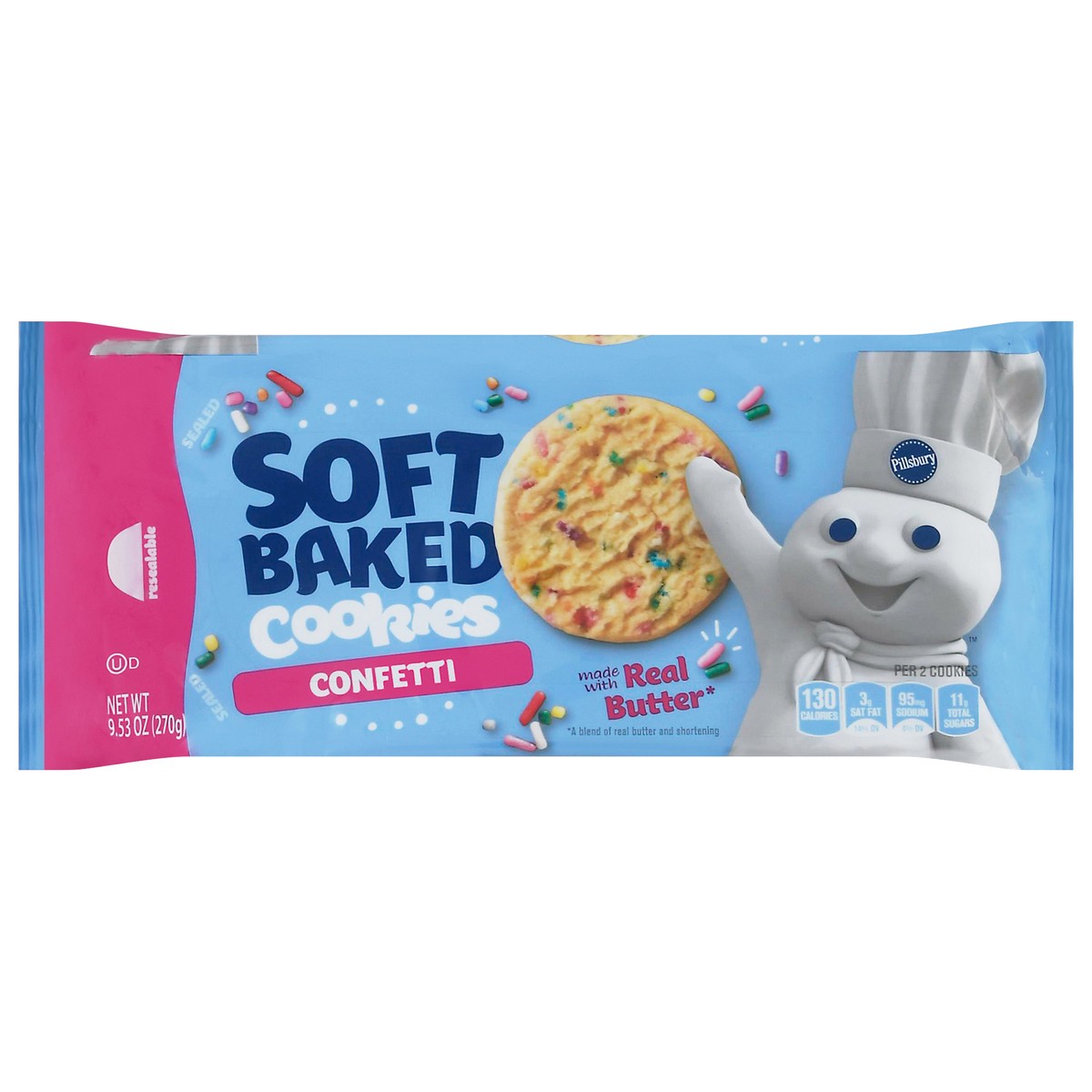 slide 4 of 11, Pillsbury Soft Baked Cookies, Confetti, 9.53 oz, 18 ct, 9.53 oz