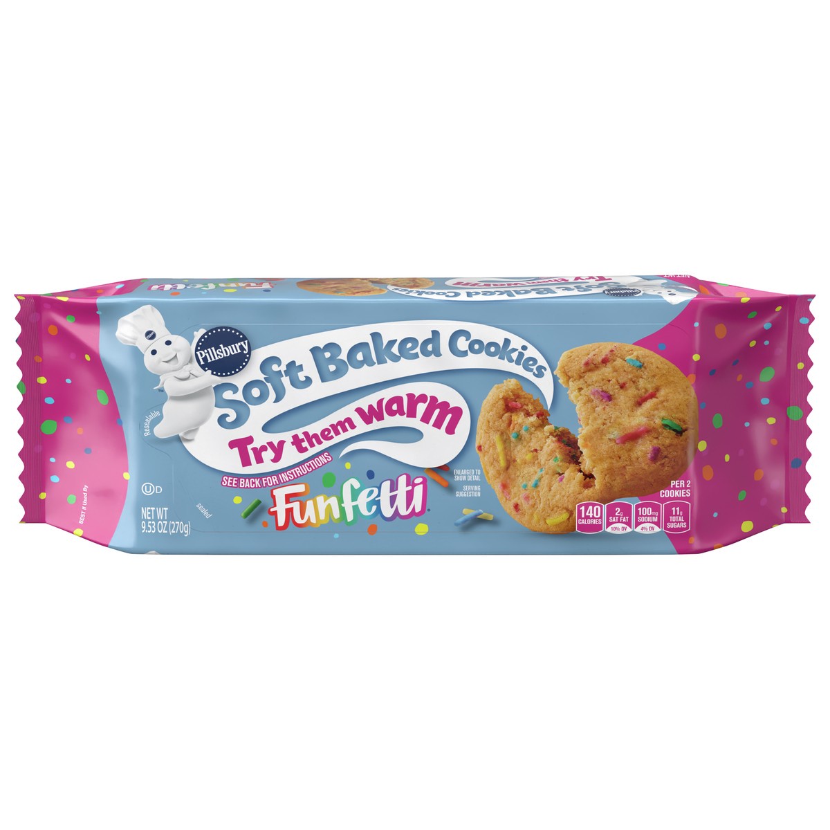 slide 1 of 11, Pillsbury Soft Baked Cookies, Confetti, 9.53 oz, 18 ct, 9.53 oz