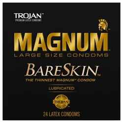 Trojan Magnum Bareskin Large Condoms, Value Pack of Lubricated Condoms, 24 Count