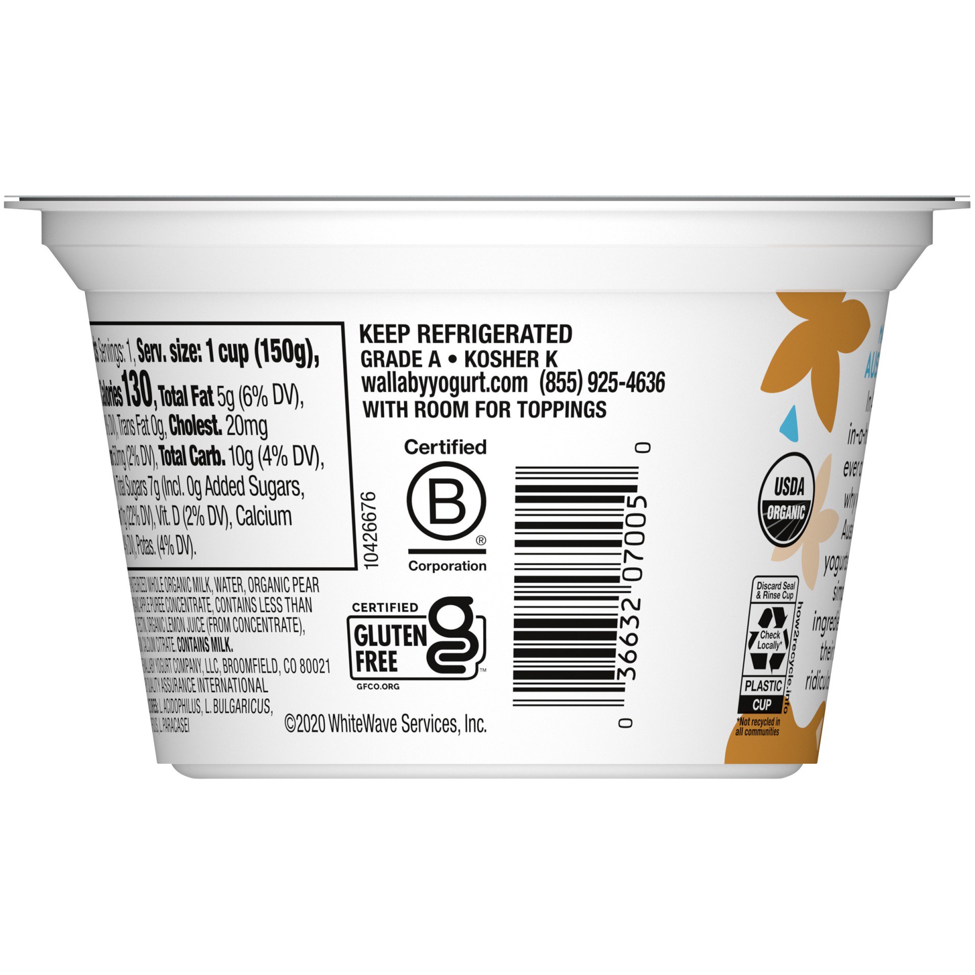 slide 5 of 7, Wallaby Organic Aussie Greek Yogurt, No Sugar Added, Vanilla Chai, USDA Organic, 5.3 oz. Cup, 5.3 oz