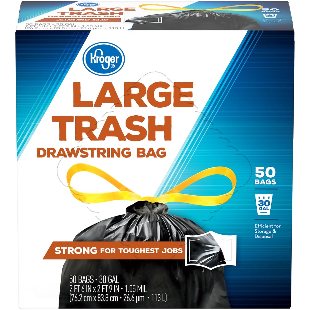 slide 1 of 1, KrogerLarge Drawstring Trash Bags, 50 ct