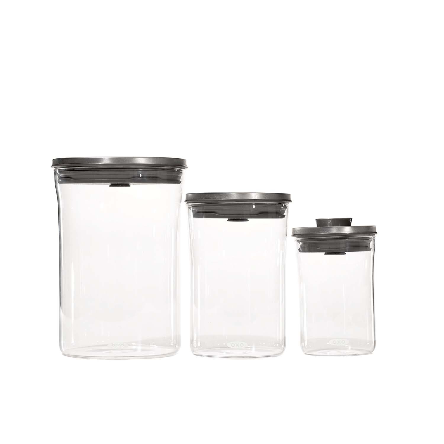 slide 1 of 1, OXO Steel Graduated POP Canister, 3 ct
