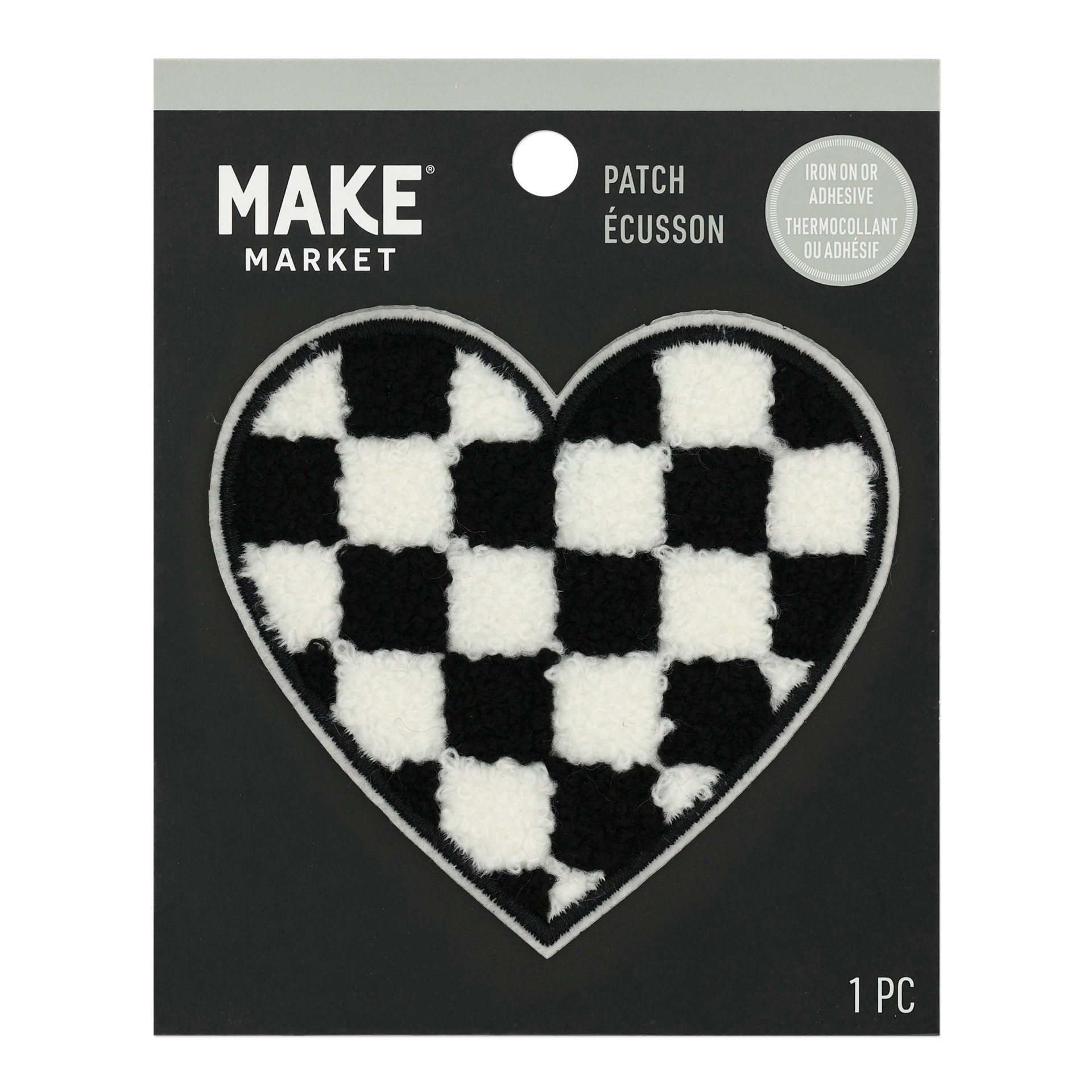 slide 2 of 3, Checker Heart Iron On & Adhesive Patch By Make Market, 3.5 in x 3.3 in