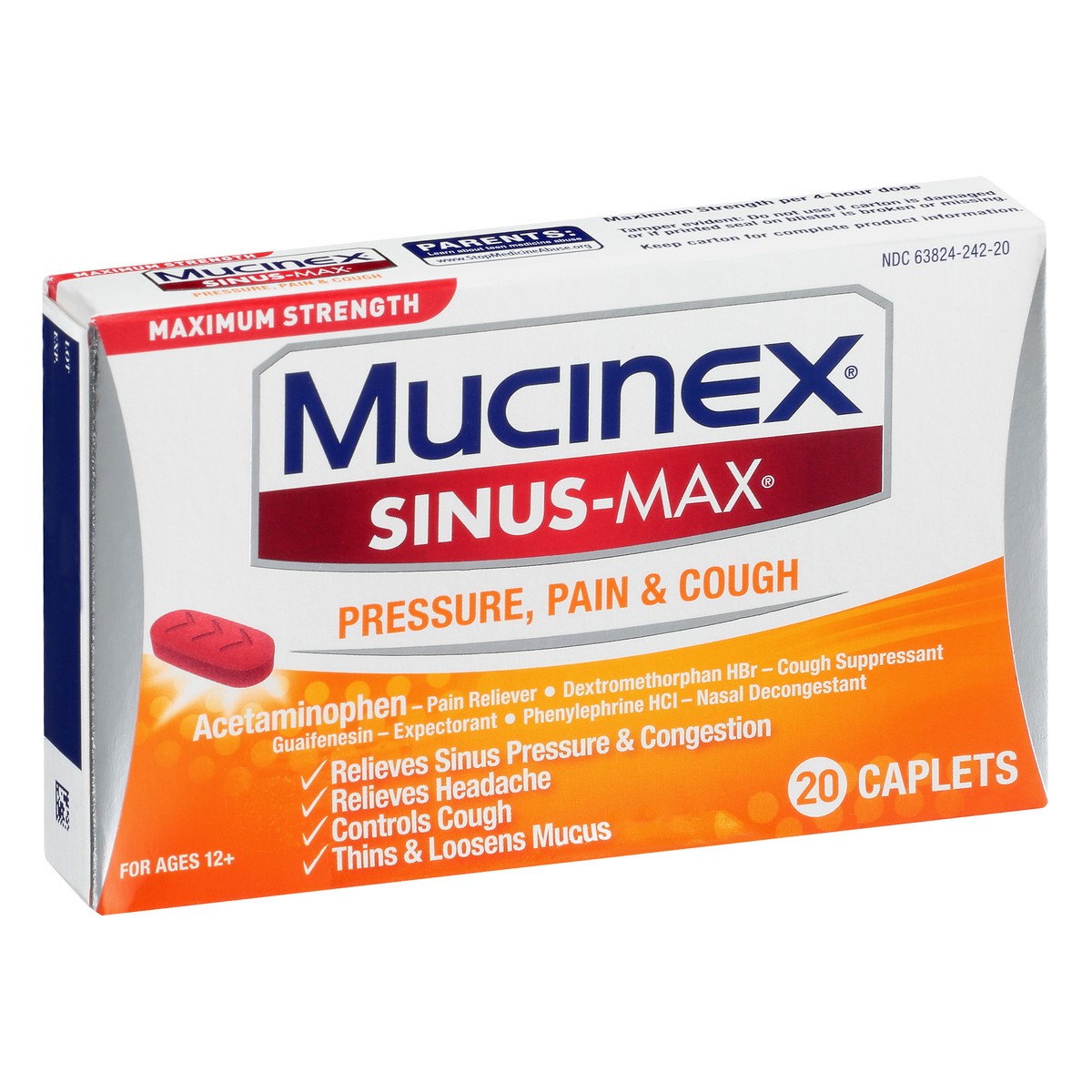 slide 2 of 9, Mucinex Sinus-Max Pressure Pain & Cough Relief Tablets, 20 count, 1 ct